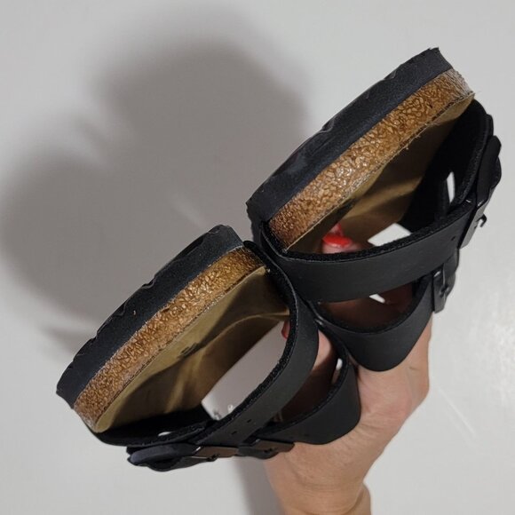 Birkenstock Arizona Birko Flor Sandals Womens 37 6-6.5 Black Slides Basic - Picture 3 of 8